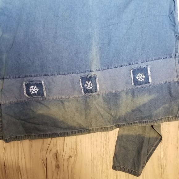 Christmas Snowman Bleu Bayou Blue White Denim Maxi Dress Size 2X - Picture 5 of 8